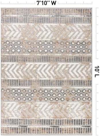 Rugshop Tribal Stripe Indoor/Outdoor Distressed Area Rug Beige 7'10"...