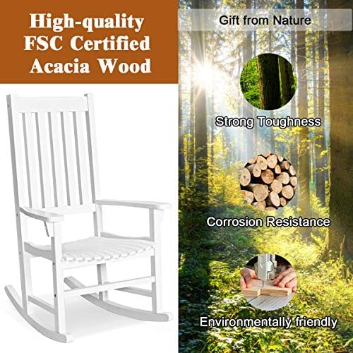 GIANTEX Rocking Chair Acacia Wood Frame Outdoor& Indoor for Garden, Lawn,...
