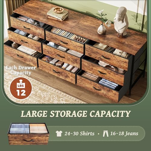 Huuger 63 Inch Dresser for Bedroom, Dresser for Closet with 9 Fabric Drawers,...