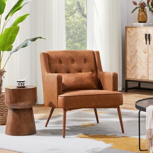 Yaheetech Accent Chair, Mid-Century Modern Armchair, Retro Brown