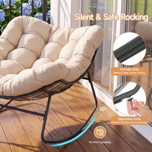 Papasan Rocking Chair, Oversized Outdoor Egg Chair with Thick Cushion