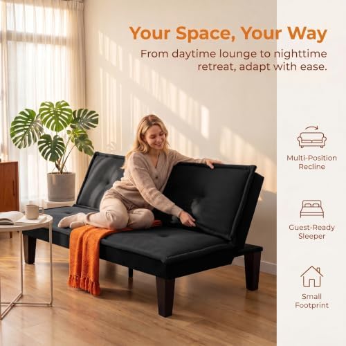Convertible Futon Sofa Bed, Small Futon Couch with 5-Position Adjustable Back...