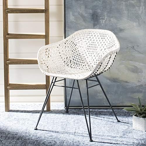 Safavieh Home Jadis White and Dark Grey Leather Woven Dining Chair, Set of 2