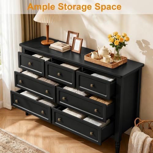 RoyalCraft 7 Drawer Dresser for Bedroom, 53" Wide Vintage Chest of Drawers