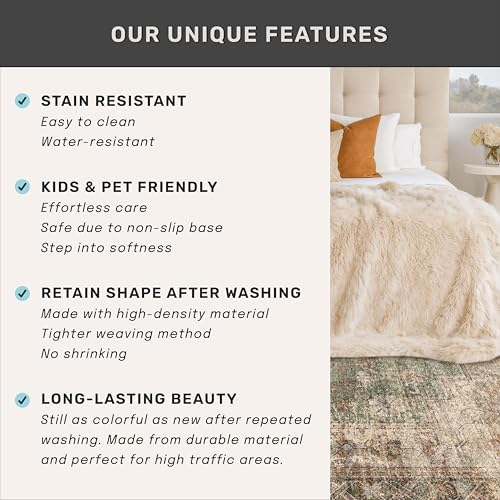 Farmhouse Floor Rugs for Living Room - Brown and Green Dining Room Area Rugs ...