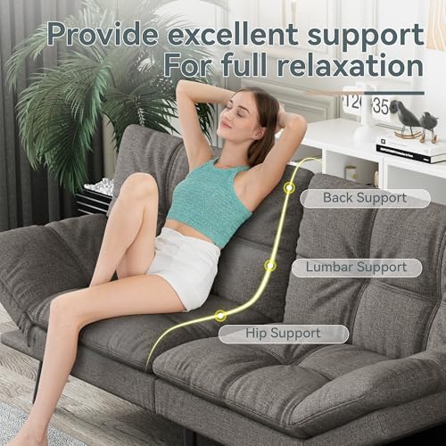 Futon Sofa Bed Convertible Couch, Grey Linen Sofa Bed
