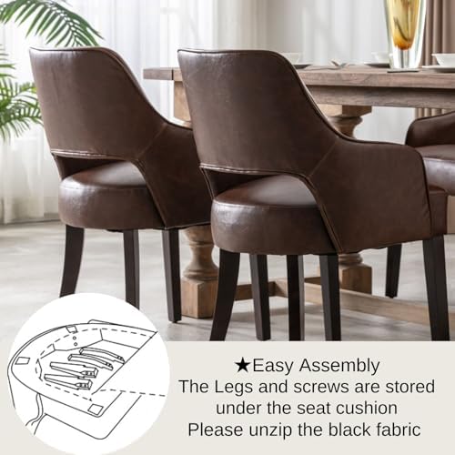 Faux Leather Upholstered Dining Chairs Set of 2 with Arms
