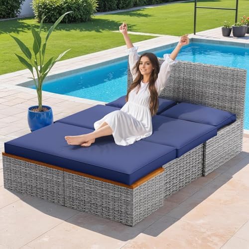 Devoko Patio Day Bed Outdoor Daybed Set,Rattan Lounge Bed