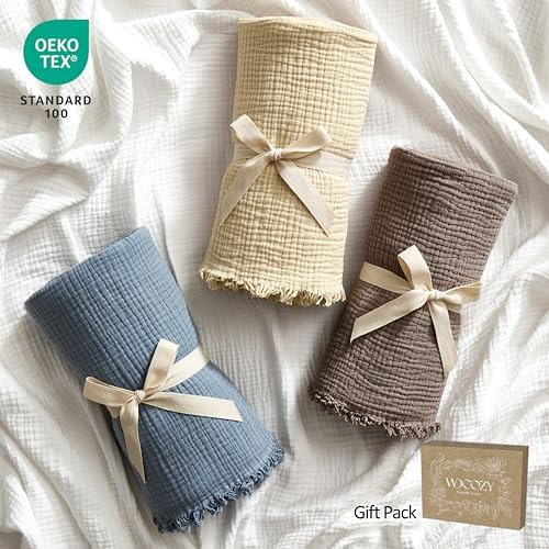 WDCOZY 100% Cotton Muslin Blanket King Size 4-Layer for Bed Breathable Lightw...