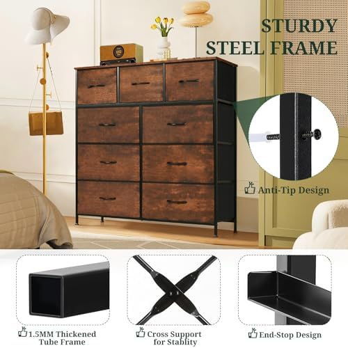 9-Drawer Dresser for Bedroom, Anti-Tip Tall Storage Organizer