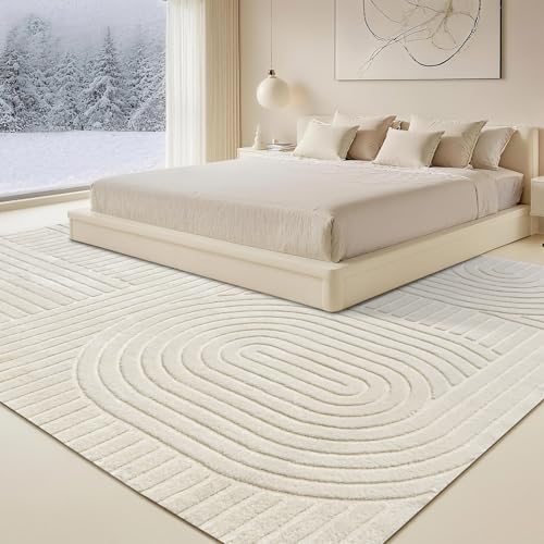 Beige Solid Area Rug 8x10, Washable Rugs for Living Room Bedroom