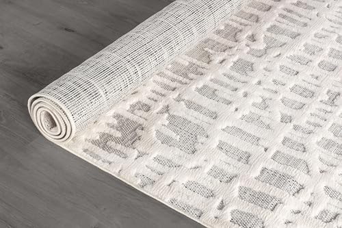 Beverly Rug Micro Loop Area Rug Gray/White 8x10 Abstract Modern Luxury Irregu...