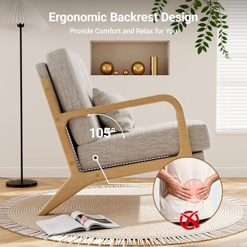 Claiks Mid-Century Modern Accent Chair, Living Room Armchair with Solid Wood ...