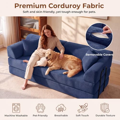 79" High‑Back Convertible Futon Sofa Bed, Boneless Couch for Living Room