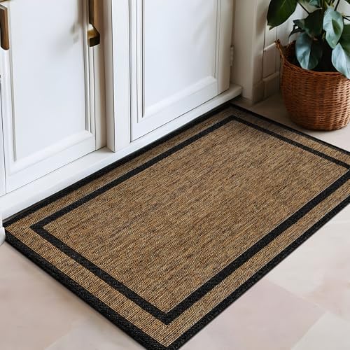 Rugshop Border Jute-Style Indoor Outdoor Area Rug Dark Gray/Natural 2' x ...