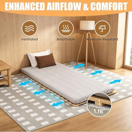 LILYPELLE Twin Floor Bed Frame, Foldable Tatami Bed Frame Futon Frame