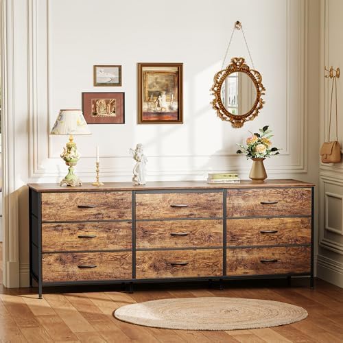 Huuger 63 Inch Dresser for Bedroom, Dresser for Closet with 9 Fabric Drawers,...