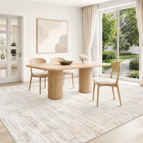 8x10 Area Rugs for Living Room Washable Rug Neutral Abstract Beige Carpet