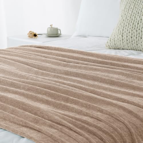 Chenille Throw Blanket for Couch 50" x 60", Taupe