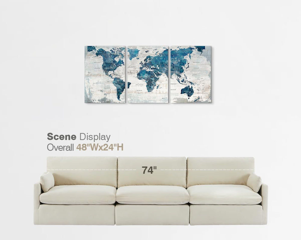 Wall Art for Living Room Office Pictures Wall Decor Framed World Map Canvas