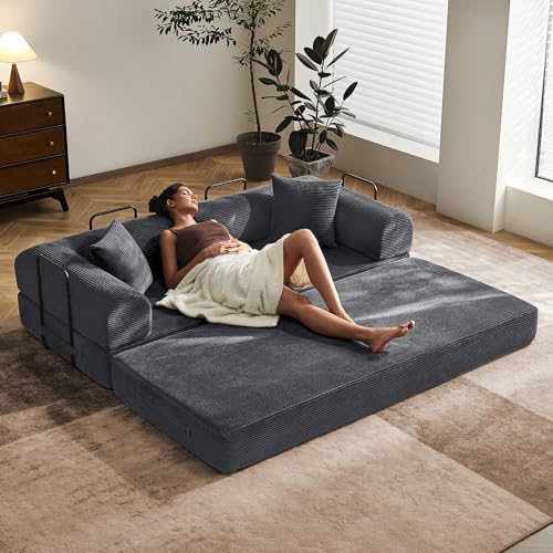79" Convertible Futon Sofa Bed, Boneless Couch for Living Room | Dark Gray