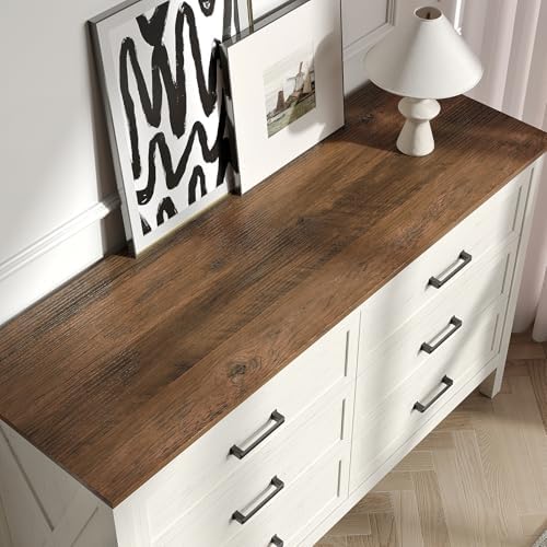 Farmhouse 6 Drawers Dresser for Bedroom, Antique White