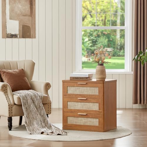 LEYAOYAO Rattan Dresser and Nightstand Sets 3 Piece, Teac Brown
