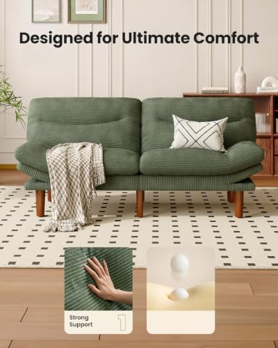 Amada Convertible Corduroy Futon Sofa Bed, 75 inch, Green