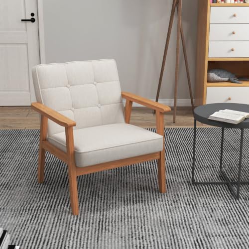KCC Mid-Century Modern Linen Fabric Accent Chair for Living Room,Beige