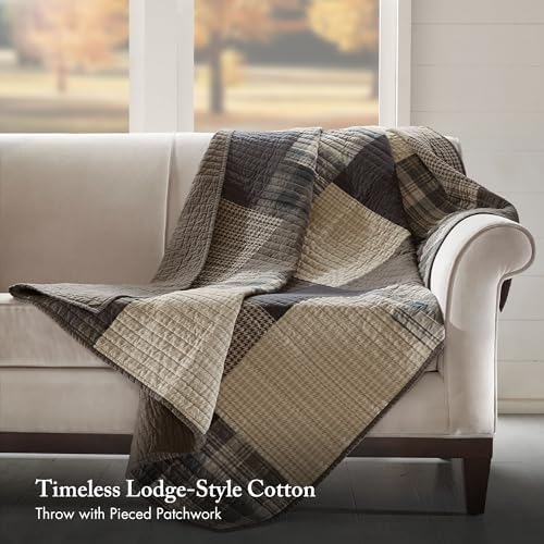 Woolrich Luxury Quilted Throw - Cabin Lifestyle, Patchwork with Moose Design ...
