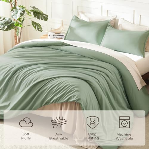 Litanika Comforter Full Size Sage Green, 3 Pieces Lightweight Solid Bed Set