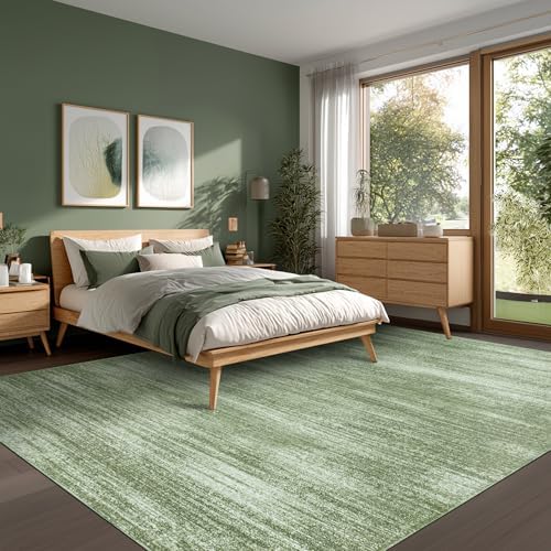Abstract Area Rugs 8x10 Washable Dark Green Extra Large Carpet for Bedroom