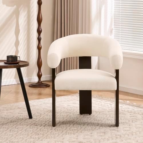 Accent Chairs Set of 2, Barrel Armchair, U-Shaped Backrest, White