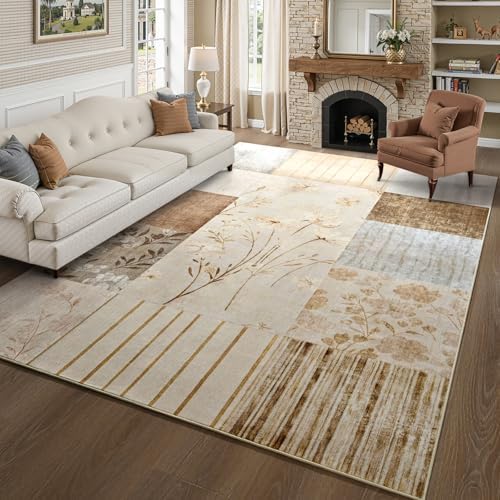 DweIke Floral Rugs for Living Room, 5x7 Washable Area Rug for Dining Room Far...