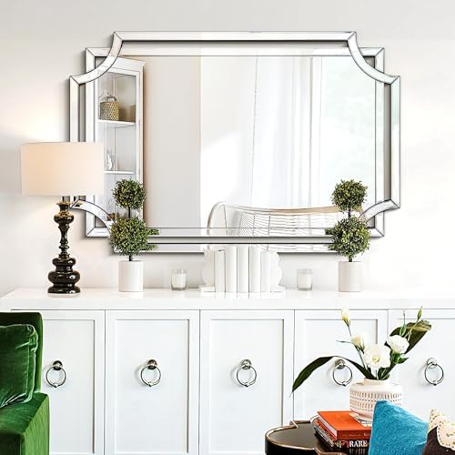 Chende 32" x 47" Large Living Room Wall Mirror with Scalloped Bevel...