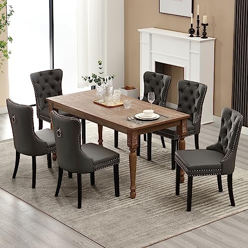KCC Faux Leather Dining Chair Set of 2,Upholstered Dining Room Chair，Gray