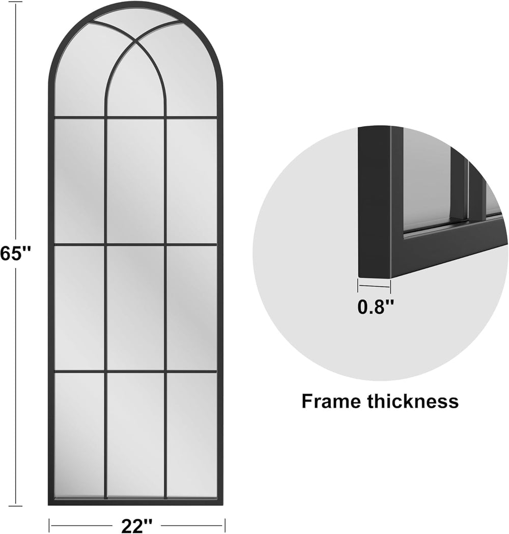 Dewfig Arched Full Length Mirror, 65"x 22" Windowpane Floor Mirror,...