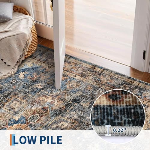 GarveeHome 9x12 Area Rug for Living Room Washable Vintage Rug Blue&Brown