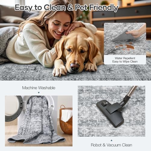 8x10 Area Rug for Living Room, Non-Slip Washable Grey Large Carpet