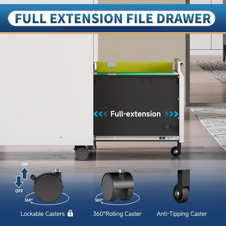 2 Drawer File Cabinet with Lock,Filing Cabinet for Home Office,Small Rolling ...