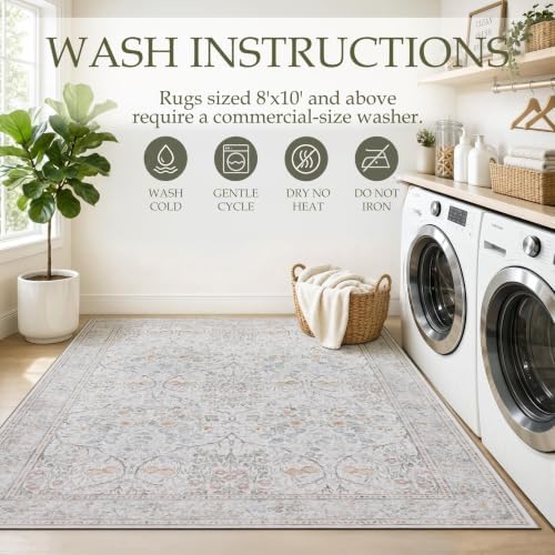 JOLLYVOGUE 8x10 Area Rugs for Living Room, Washable Rug, Beige
