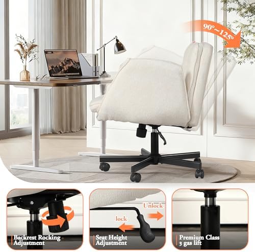Criss Cross Chair with Wheels & Arms, Chenille Cross Legged Office Chair ...