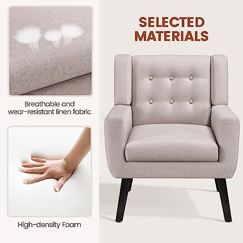 Yaheetech Accent Chair, Living Room Chair, Mid-Century Modern Vibe, Beige