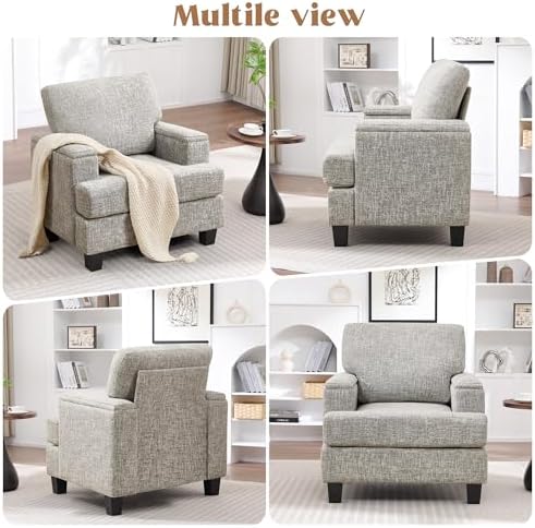 Accent Chair with Armrest Storage, Modern Upholstered Reading Living Room Cha...