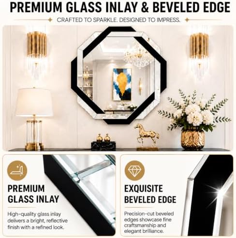 Black Bathroom Mirror-24”X24” Wall Mirrors Decorative, Beveled Edge Frameless...