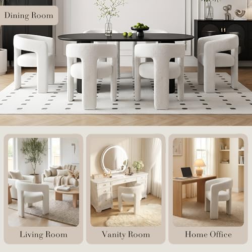 Modern Sherpa Barrel Dining Chair Upholstered Faux Fur Dining Room Chair with...