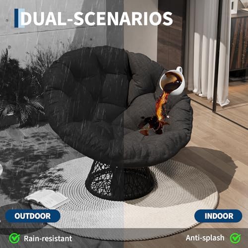 Garvee 40" Ergonomic Wicker Papasan Chair with Extra-Thick Soft Cushion