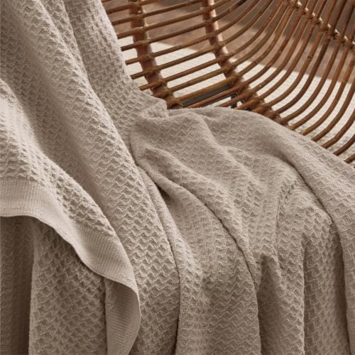 Bedsure 100% Cotton Blanket, Waffle Weave, King Size, Khaki Brown, 104"x...