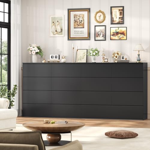FINETONES Black Dresser, Dresser for Bedroom, 8 Drawer Chest of Drawers