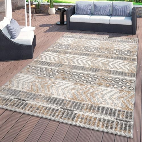 Rugshop Tribal Stripe Indoor/Outdoor Distressed Area Rug Beige 7'10"...